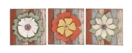 Antique styled floral wood metal wall decor 3 assorted